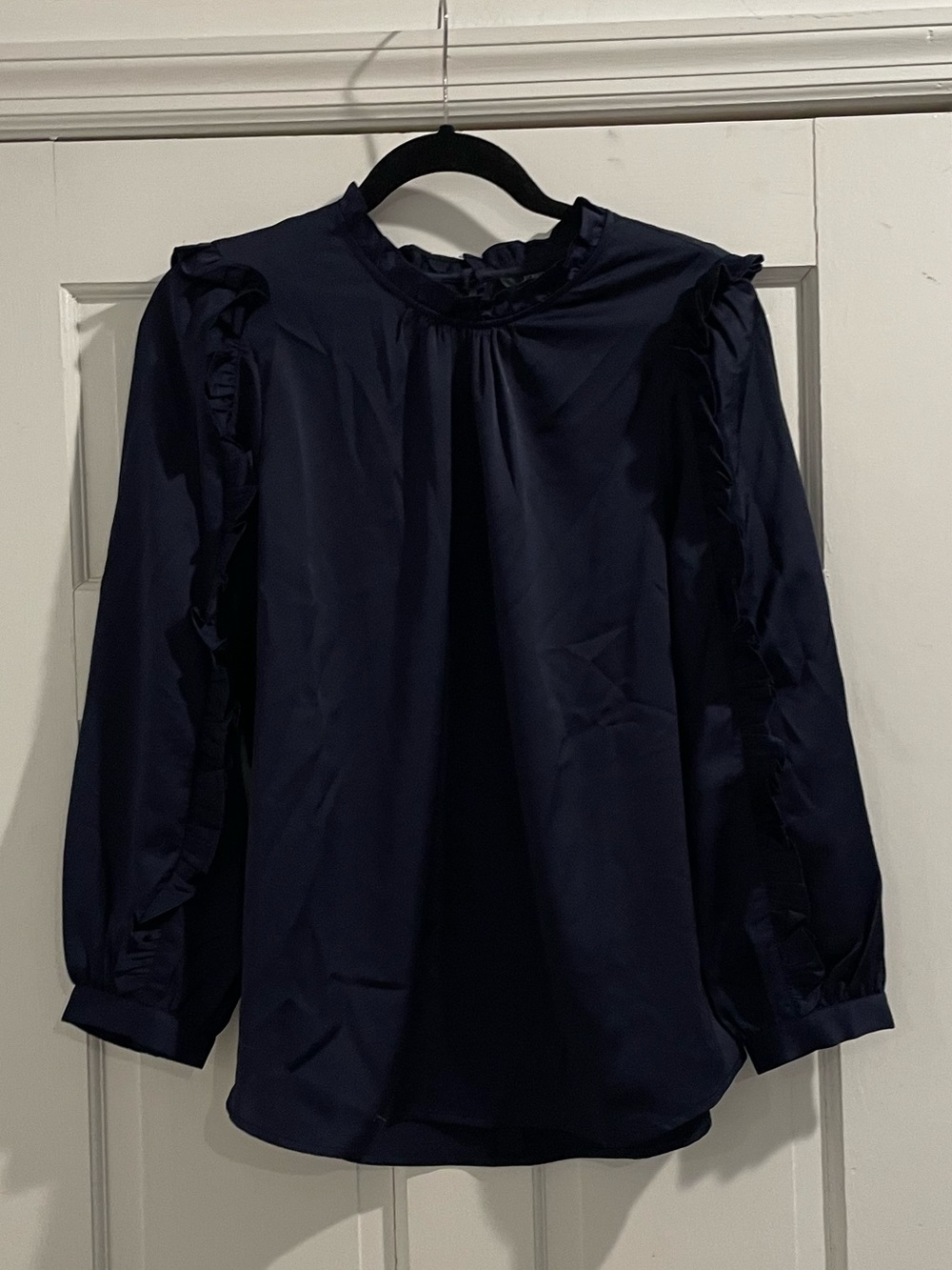 NWOT J. Crew Navy Ruffle-Trim Blouse